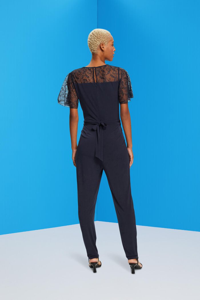 V-neck jumpsuit with lace finish, NAVY, detail image number 3