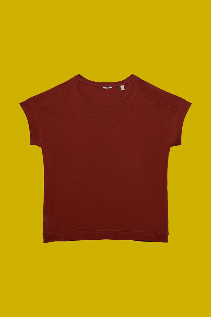 CURVY cotton-linen blended t-shirt, TERRACOTTA, detail image number 5