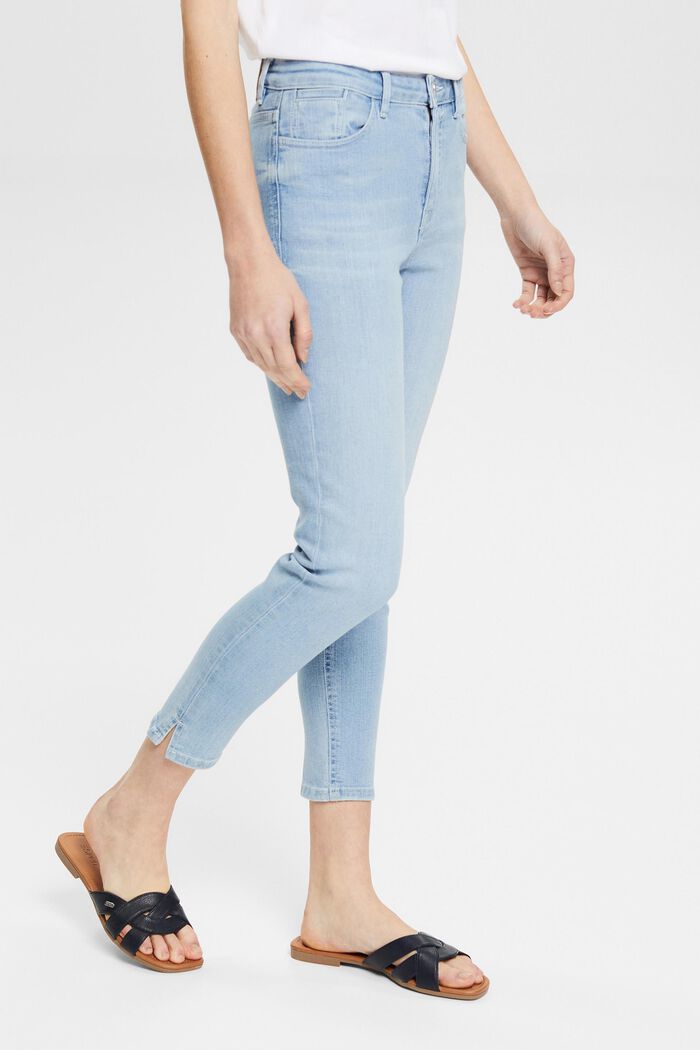 High-rise jeans with hem slits, BLUE LIGHT WASHED, detail image number 0