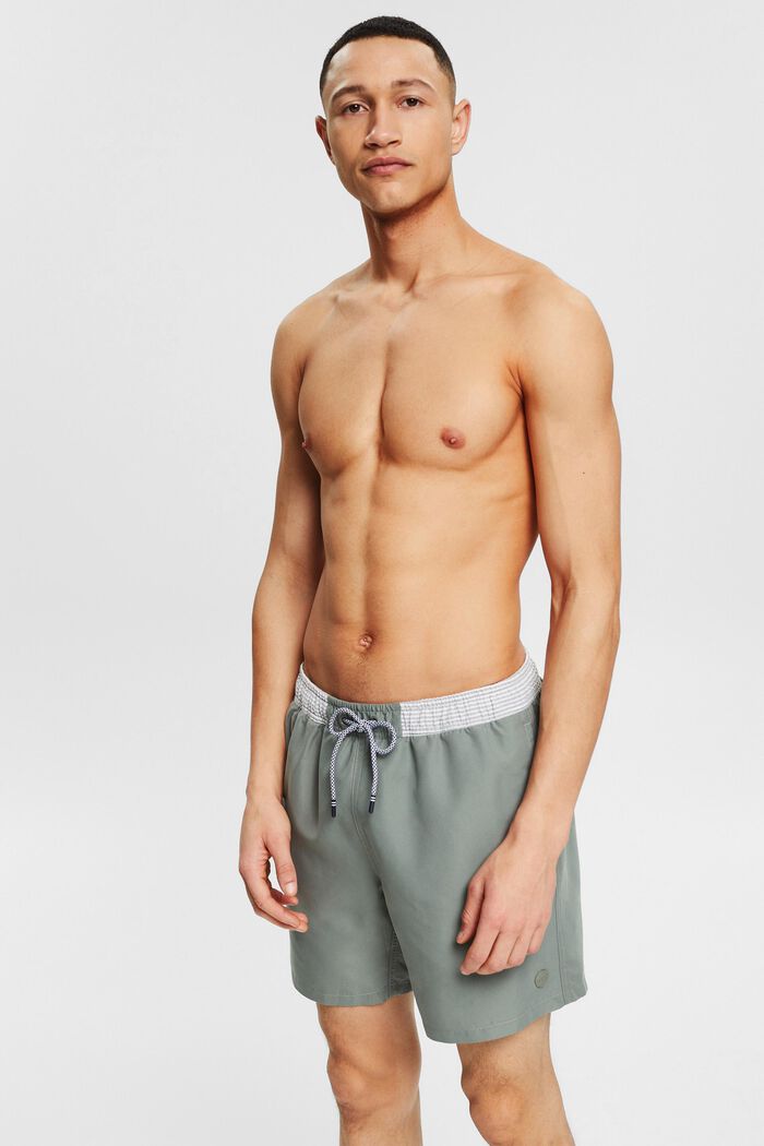 Swim shorts with a striped waistband, LIGHT KHAKI, detail image number 0