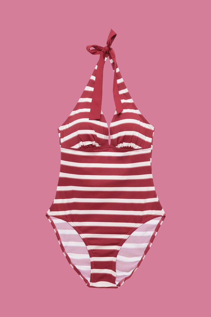 Striped halterneck swimsuit, DARK RED, detail image number 4