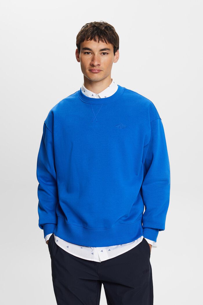 Sweatshirt with logo stitching, BRIGHT BLUE, detail image number 0