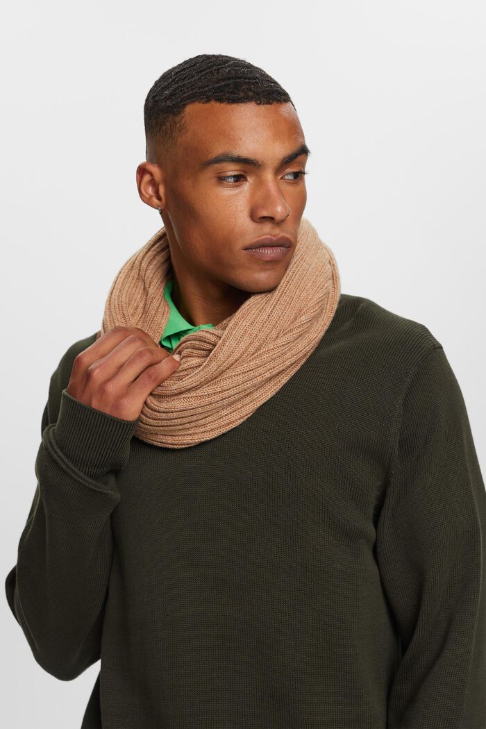 Rib-knit tube scarf, wool blend, CAMEL, detail image number 2