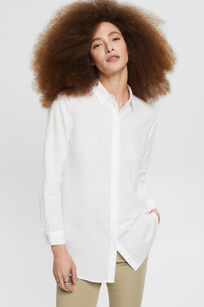 Made of blended linen: oversized blouse, WHITE, detail image number 0
