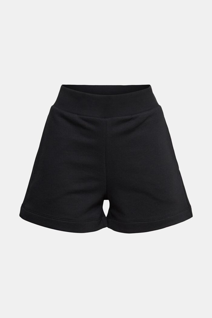 Sweatshirt fabric shorts, made of recycled material, BLACK, overview