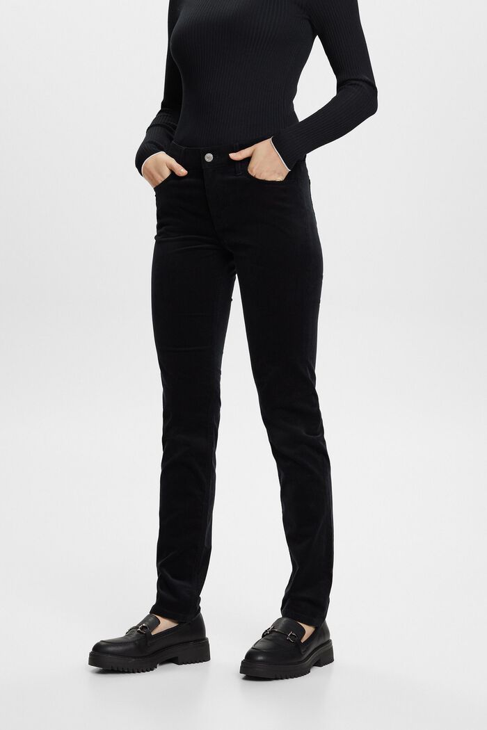 Mid-Rise Slim Corduroy Trousers, BLACK, detail image number 0
