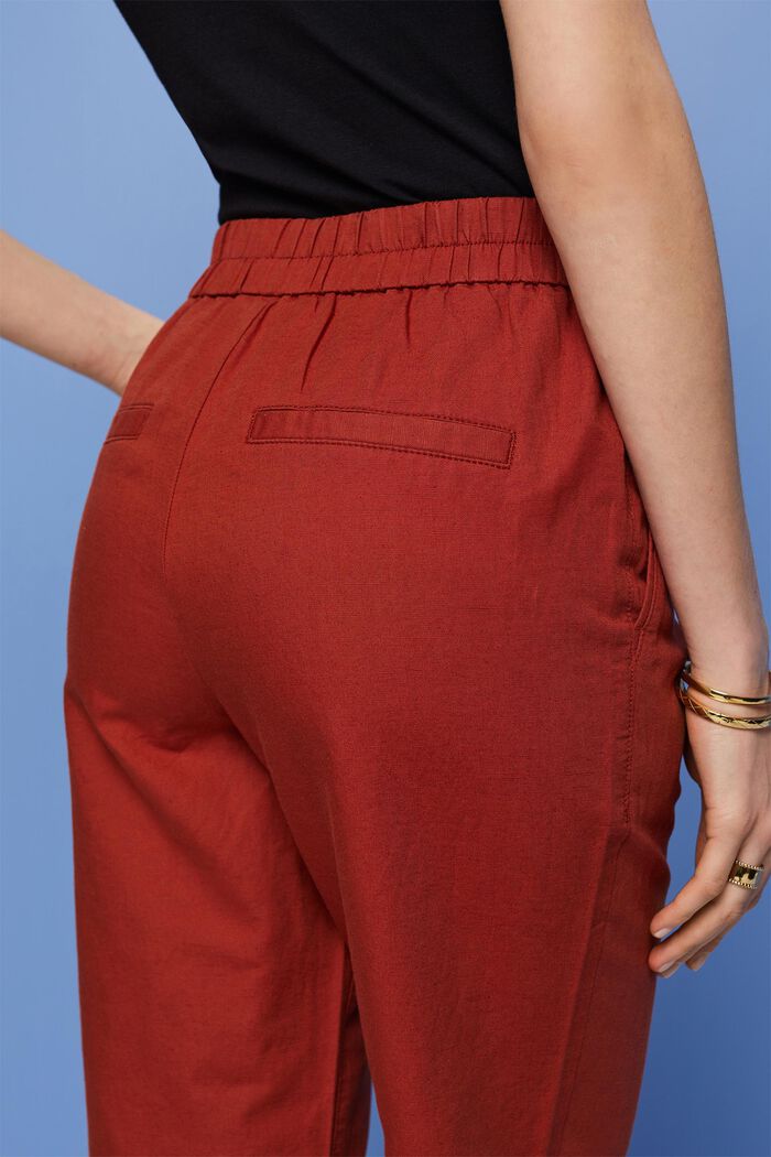 Pull-on trousers, linen blend, TERRACOTTA, detail image number 4