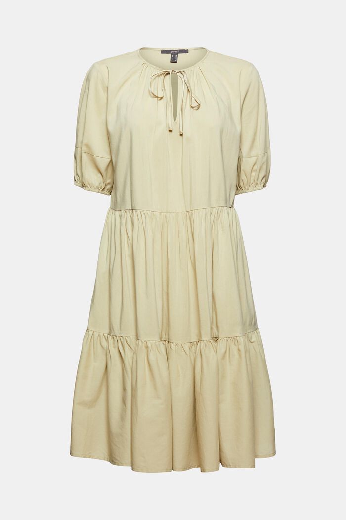 Dress with half-length sleeves in blended cotton, DUSTY GREEN, overview