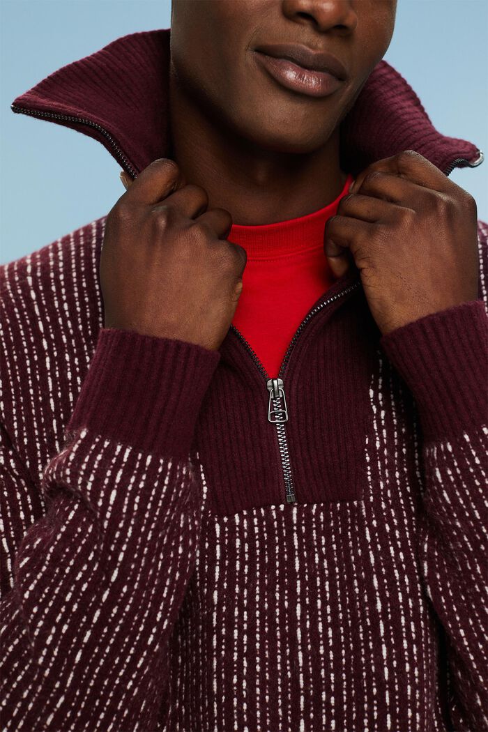 Long Sleeve Troyer Sweater, BORDEAUX RED, detail image number 3