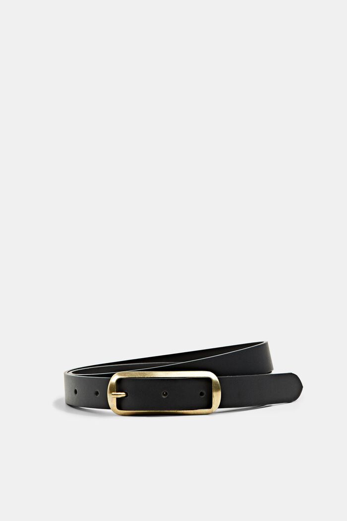 Leather belt with a square buckle, BLACK, detail image number 0