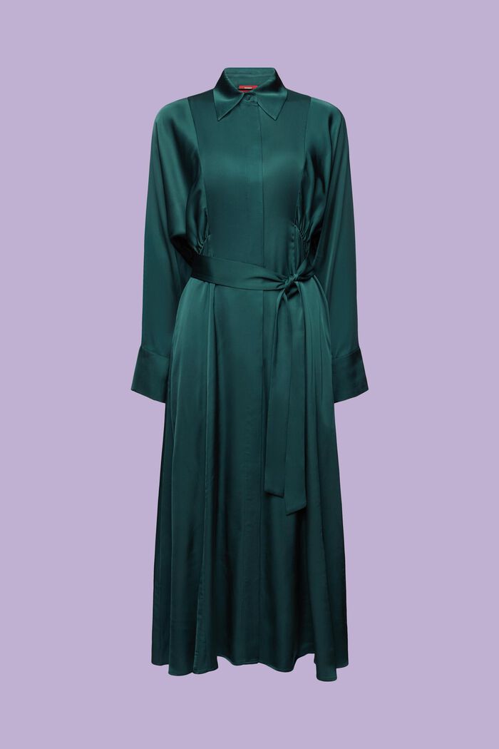 Belted Satin Dress, EMERALD GREEN, detail image number 6