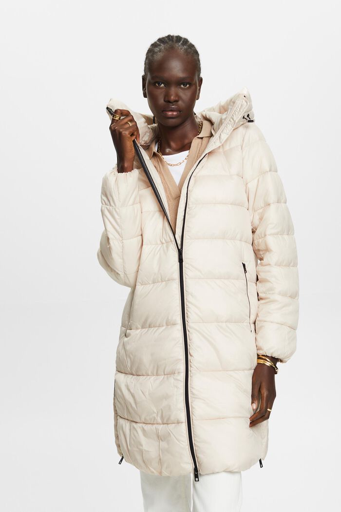 Recycled: puffer coat with a hood, CREAM BEIGE, detail image number 0