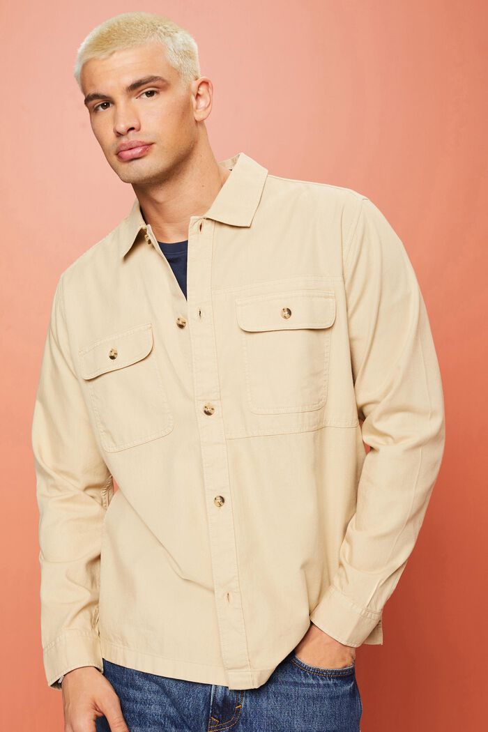 Twill overshirt, 100% cotton, SAND, detail image number 0