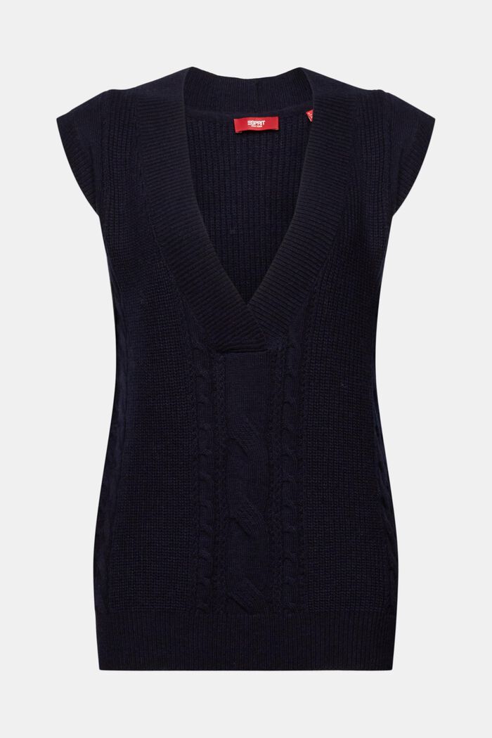 Cable knit vest, wool blend, NAVY, detail image number 6