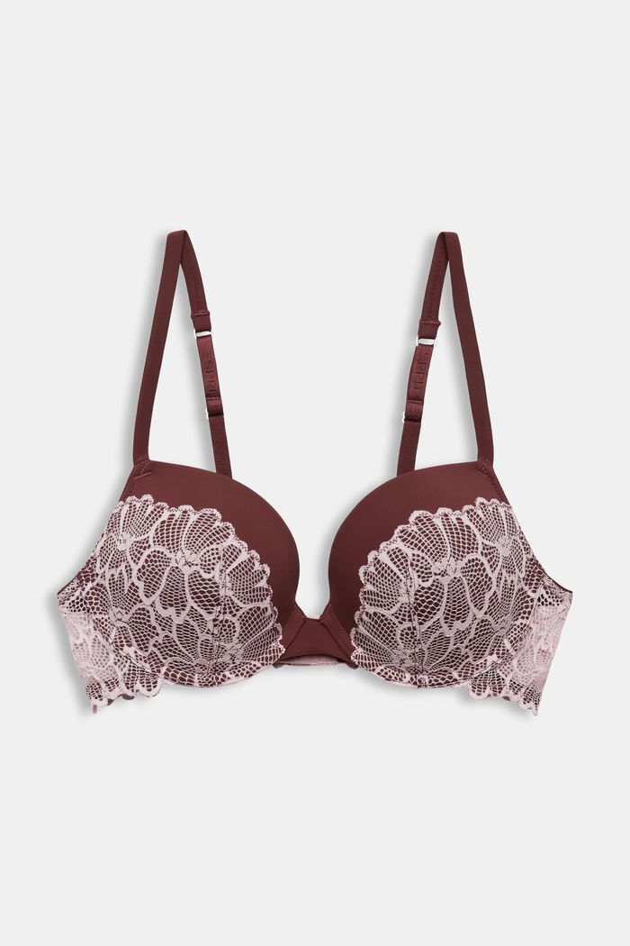 Padded Push-Up Lace Bra, RUST BROWN, detail image number 4