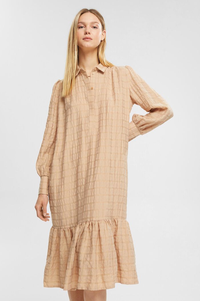 Checked midi dress in a crinkle look, CREAM BEIGE, detail image number 1