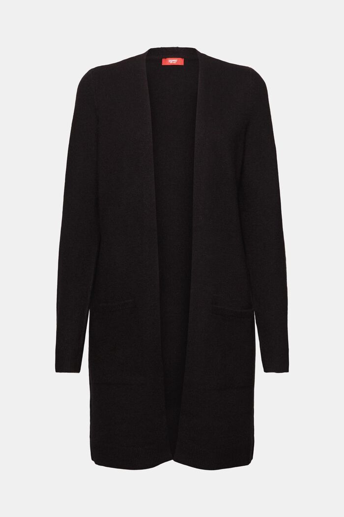 Wool-Blend Longline Open Front Cardigan, BLACK, detail image number 6