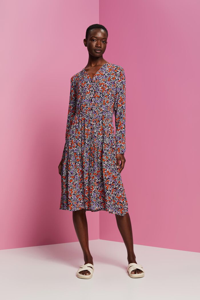 Midi dress with all-over floral print, NAVY, detail image number 4