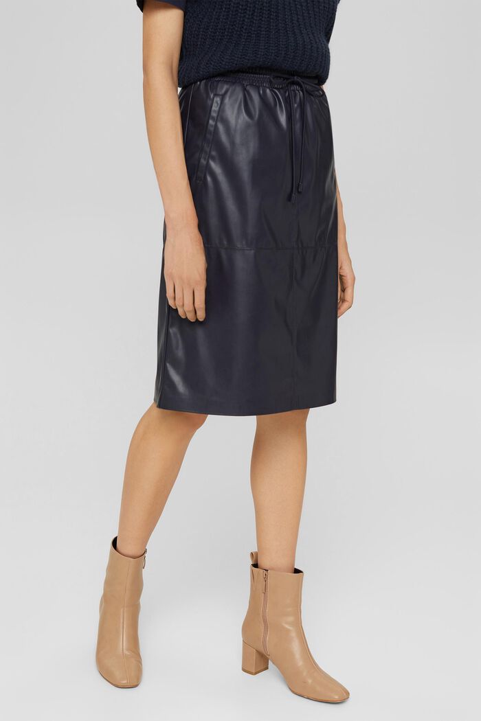 Knee-length faux leather skirt, NAVY, detail image number 0