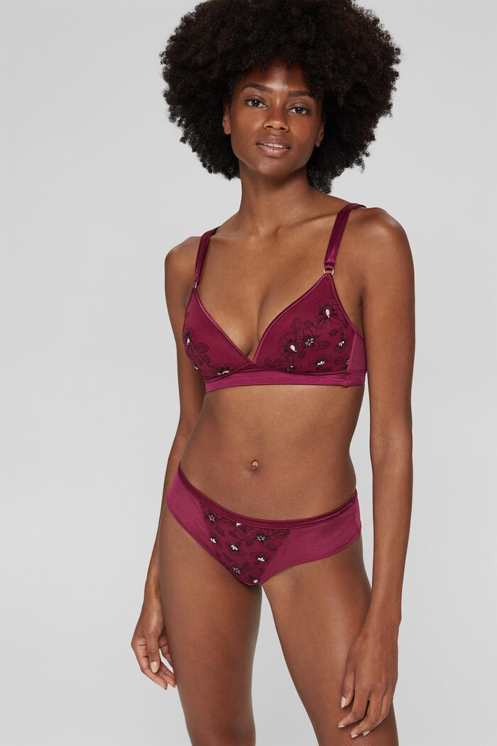 Soft mesh bra with embroidery, DARK PINK, detail image number 2