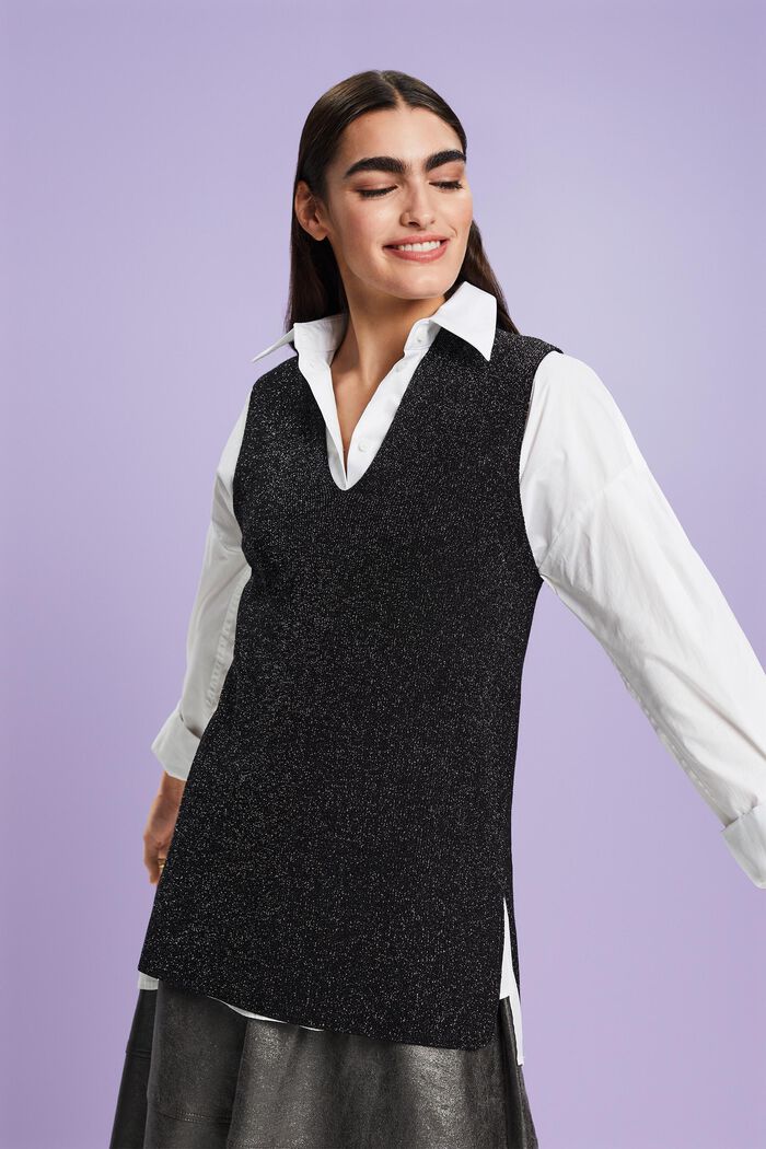 Sparkling Rib-Knit Vest, BLACK, detail image number 0