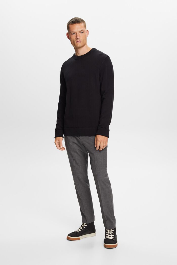 Cotton Crewneck Sweater, BLACK, detail image number 4