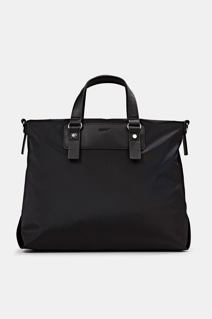 Recycled: Nylon bag with faux leather details, BLACK, detail image number 0