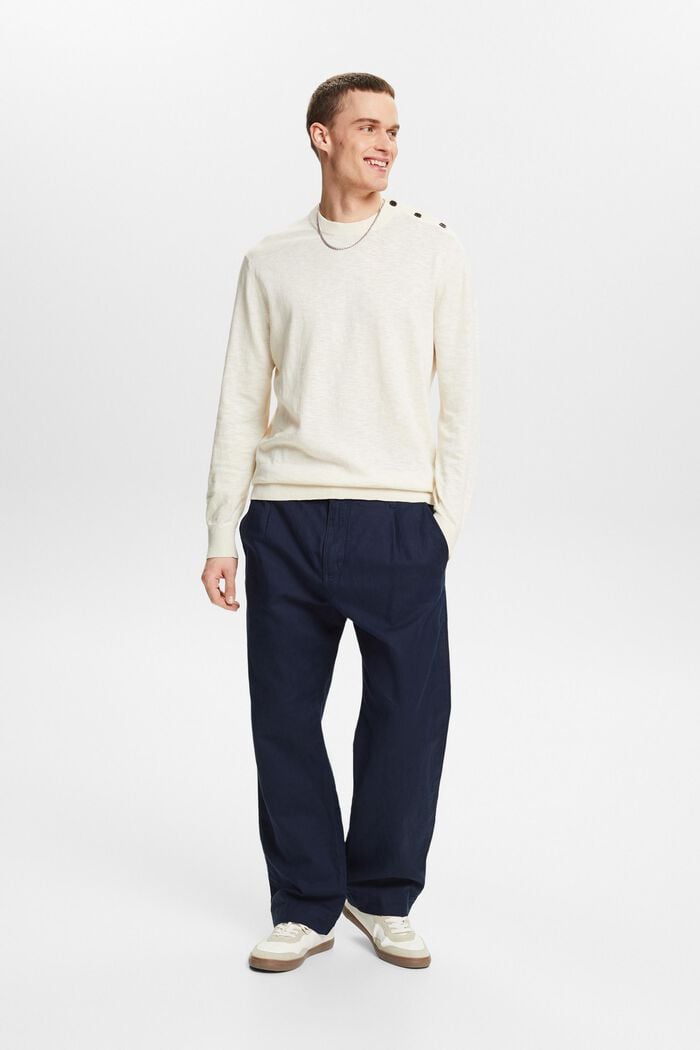 Cotton-Linen Crewneck Sweater, CREAM BEIGE, detail image number 1
