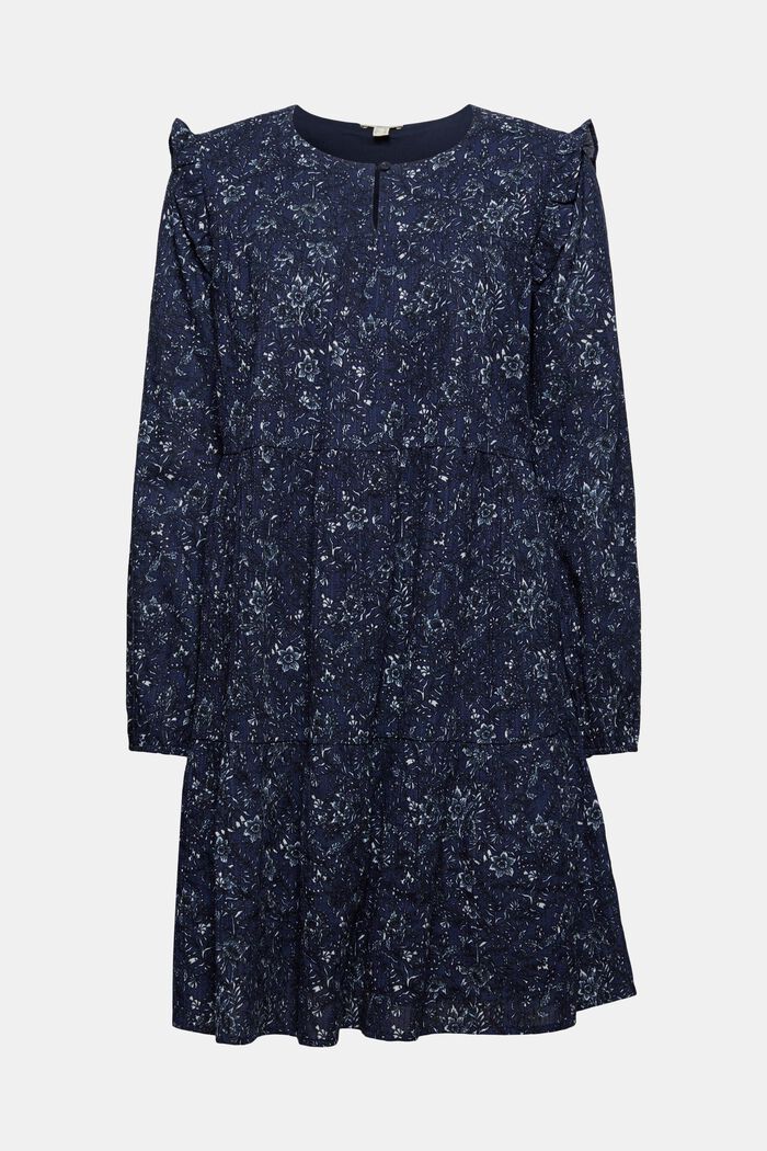 Frilled print dress made of 100% cotton, NAVY, detail image number 5
