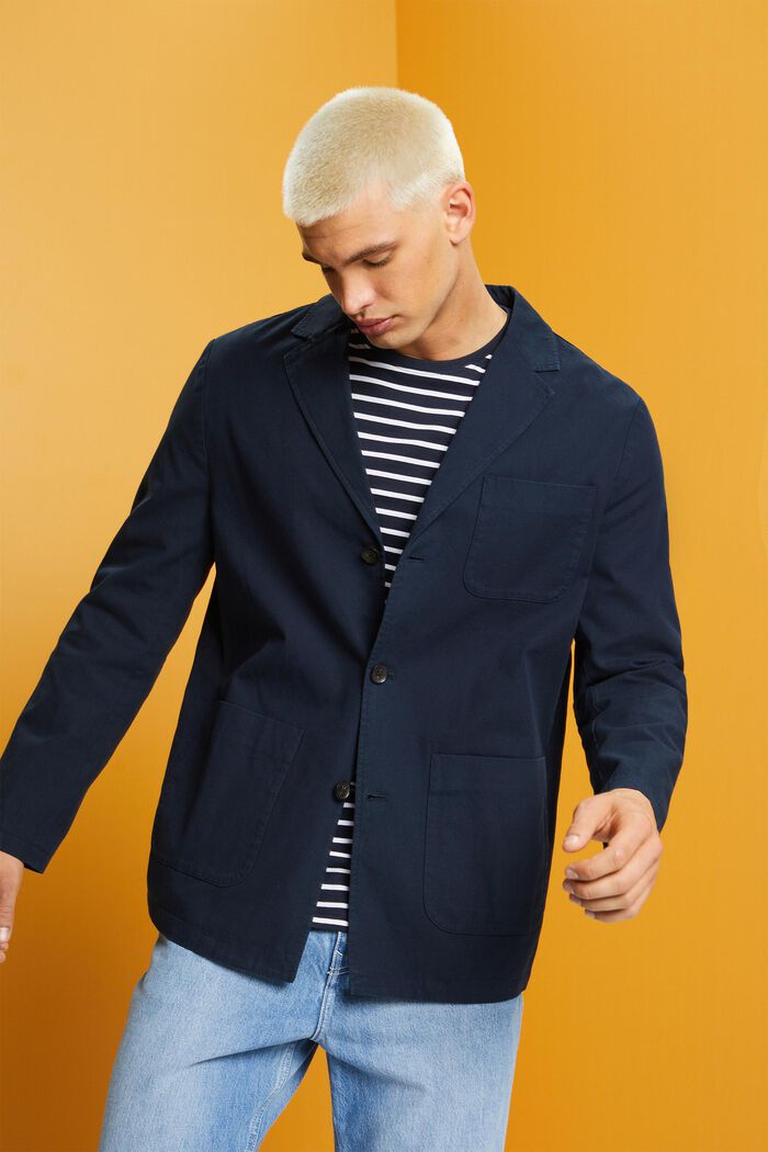 Cotton-Twill Blazer Jacket, NAVY, detail image number 4