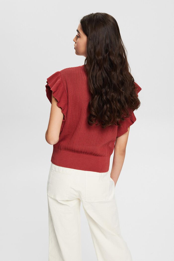 Linen blend: jumper with short flounce sleeves, TERRACOTTA, detail image number 3