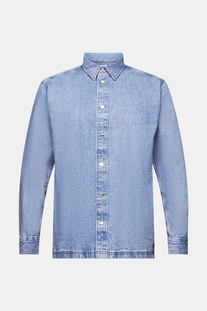 Denim Long-Sleeve Shirt, BLUE LIGHT WASHED, detail image number 6