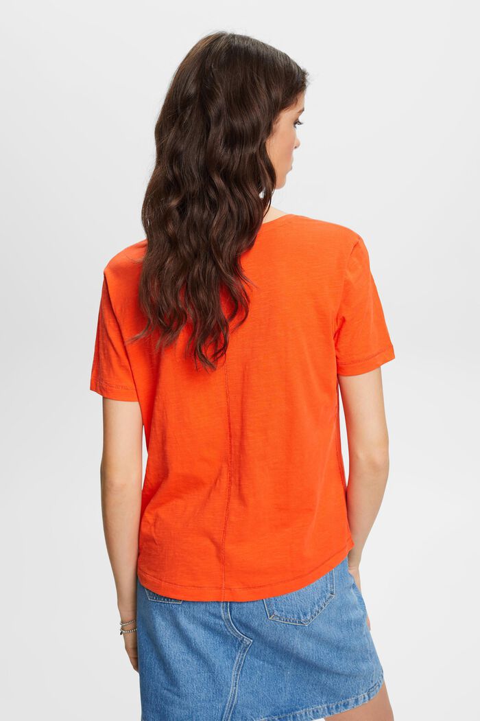 V-neck cotton t-shirt with decorative stitching, ORANGE RED, detail image number 3
