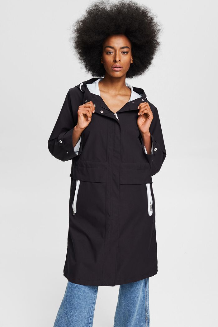 Hooded raincoat, BLACK, detail image number 0