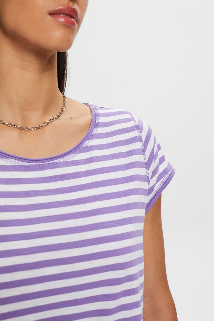 Striped roll edge t-shirt, PURPLE, detail image number 2