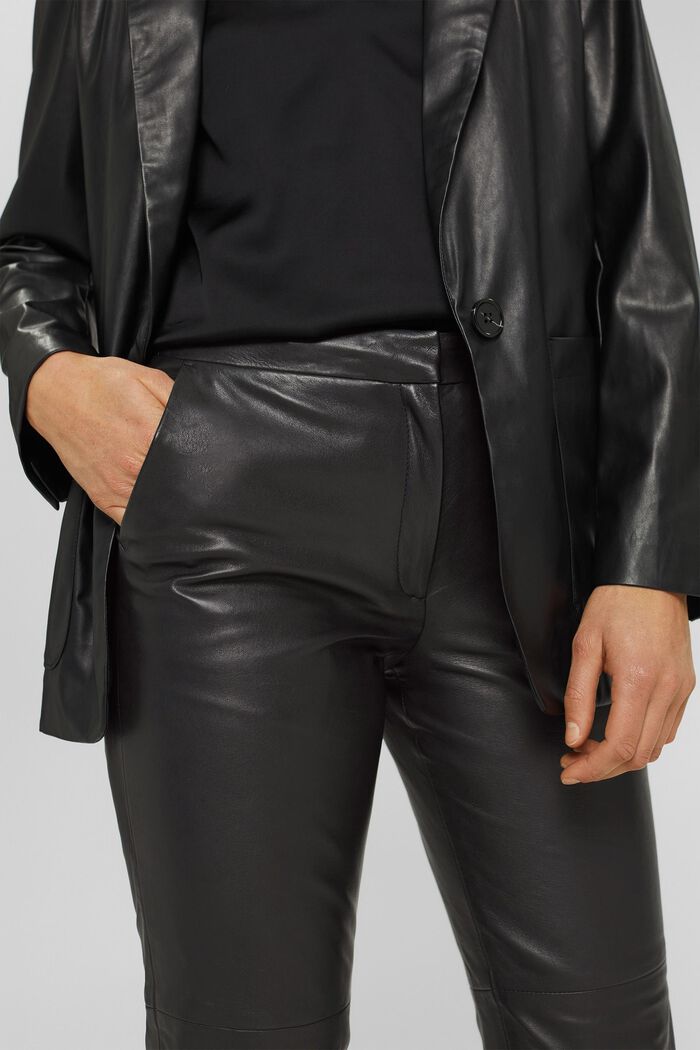 Made of leather: cropped trousers, BLACK, detail image number 2