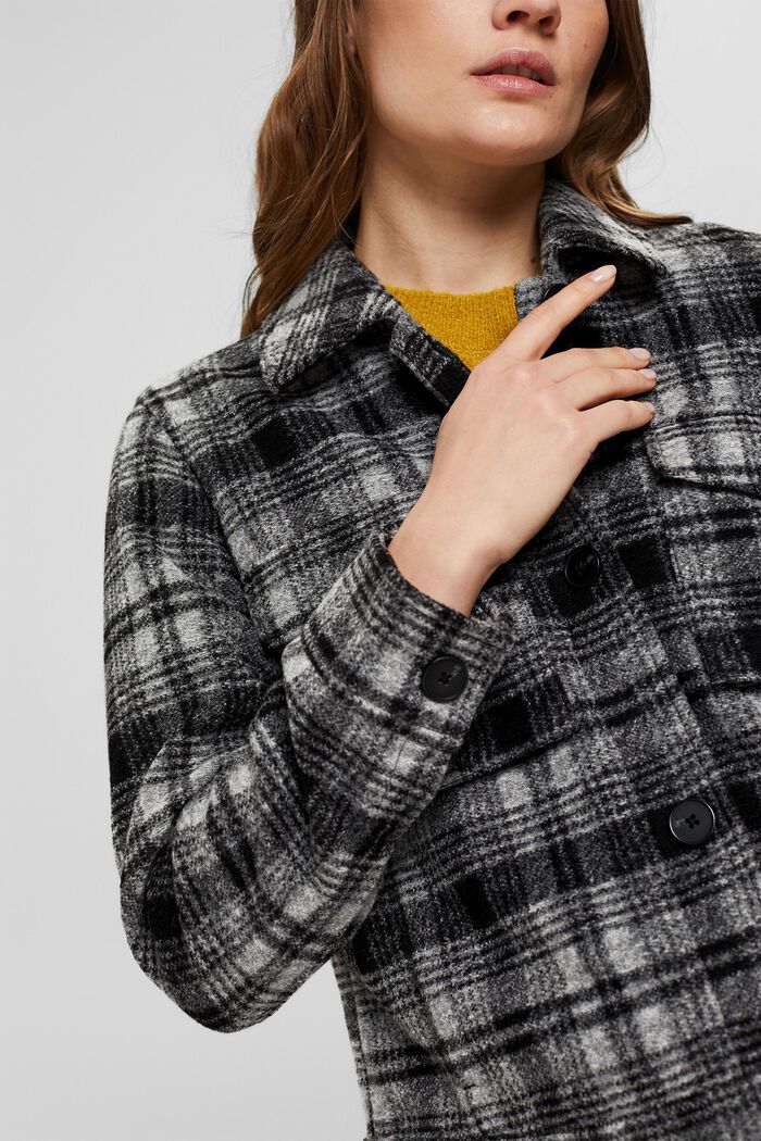 Wool blend: jacket with check pattern, BLACK, detail image number 2