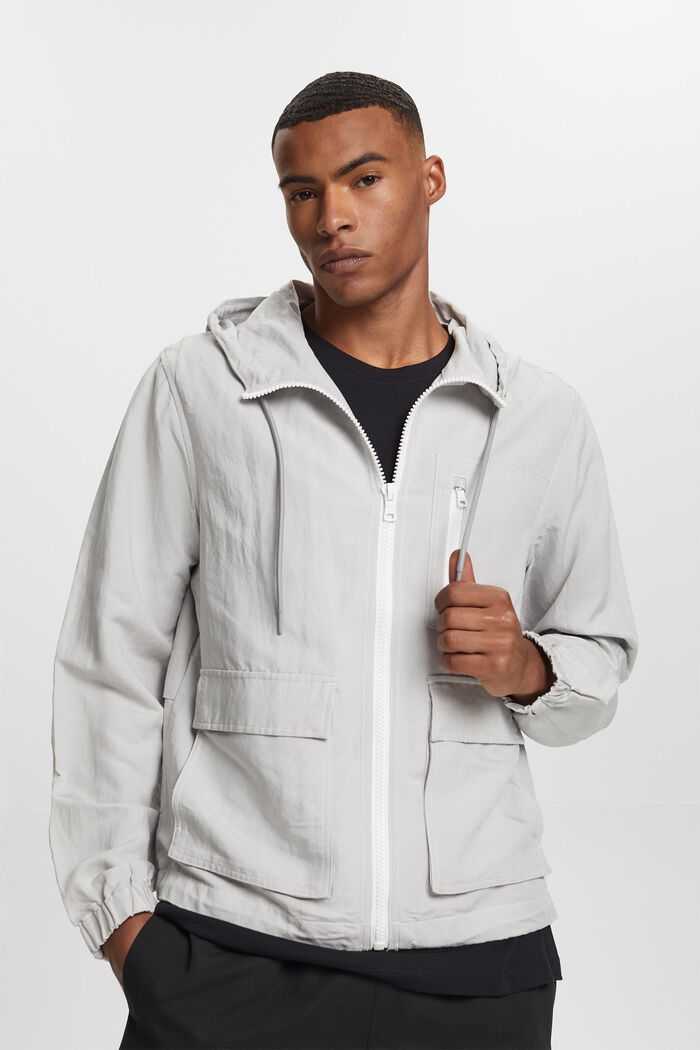 Transitional jacket with a hood, linen blend, LIGHT GREY, detail image number 0
