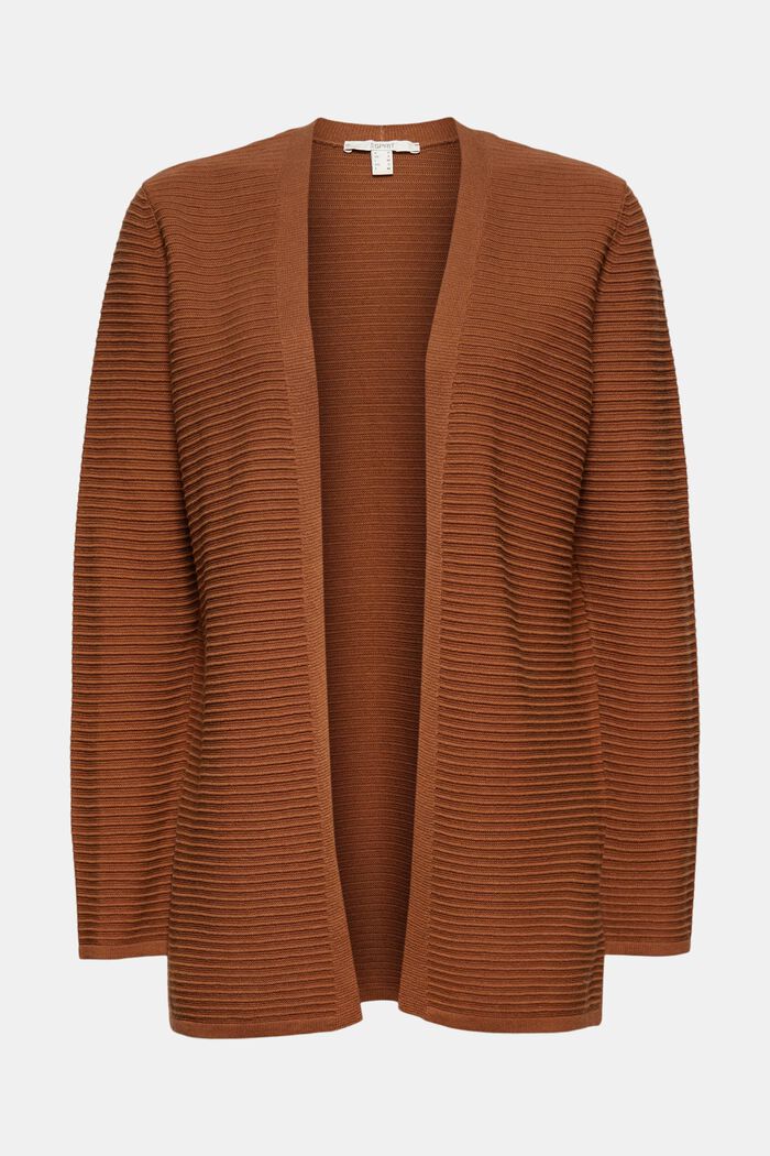 Open ribbed cardigan made of organic cotton, TOFFEE, overview