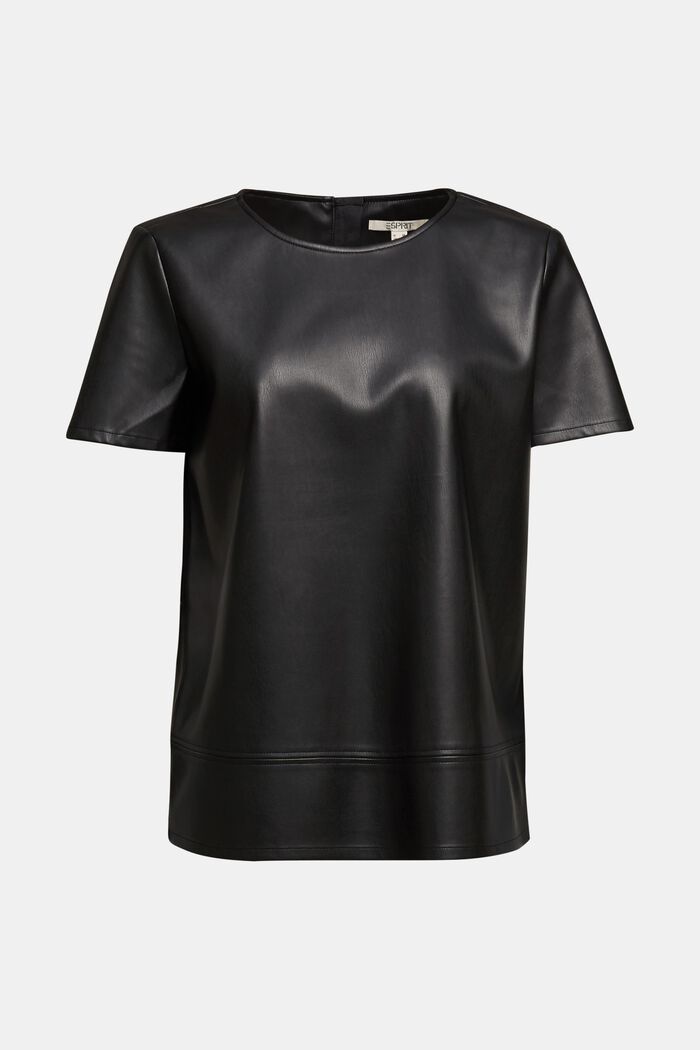 Blouse top in faux leather, BLACK, detail image number 0