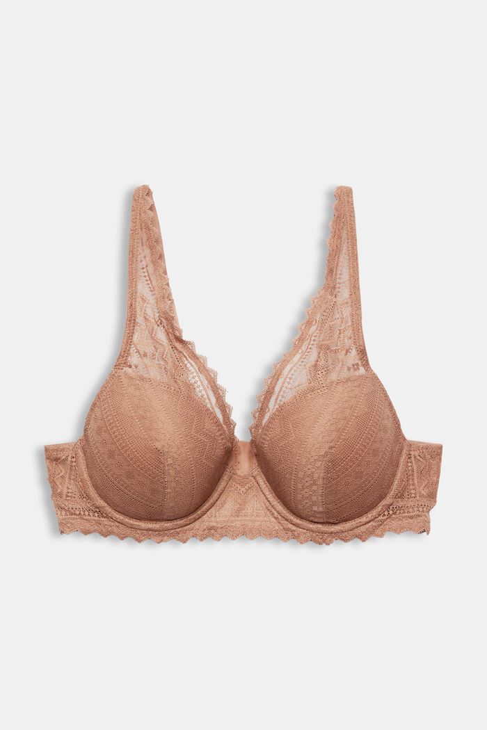 Padded Graphic Lace Bra, BEIGE, detail image number 4