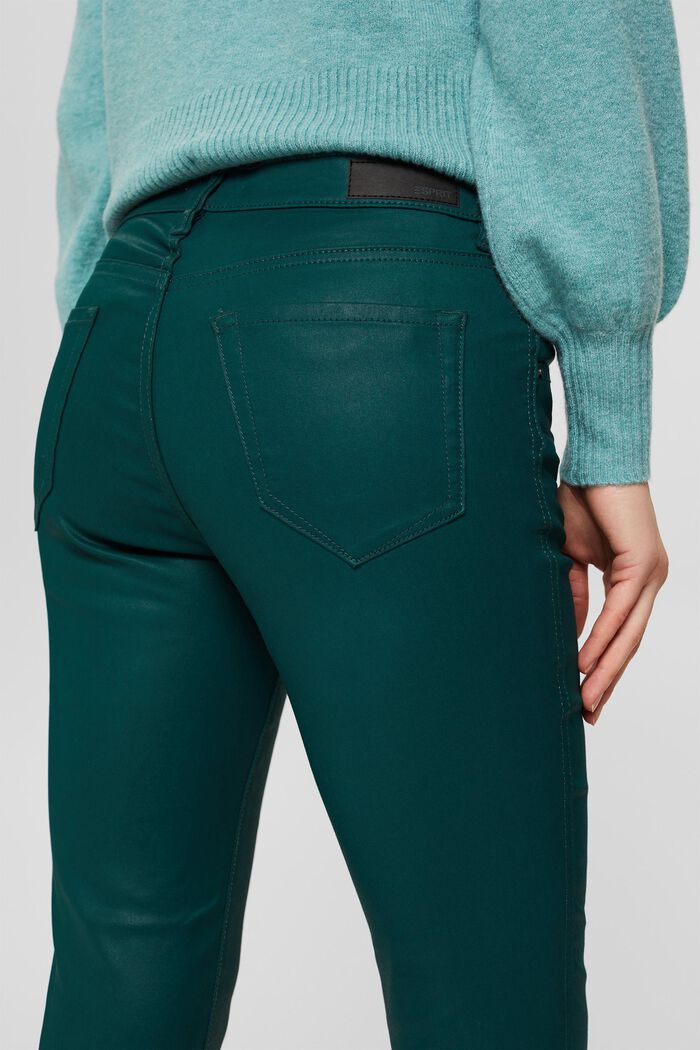 Coated trousers with zips, DARK TEAL GREEN, detail image number 5