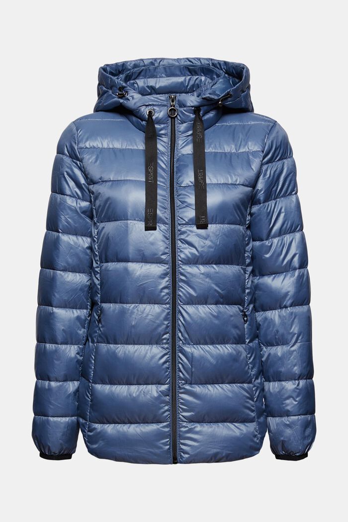 Quilted jacket with a detachable hood, made of recycled material, GREY BLUE, overview