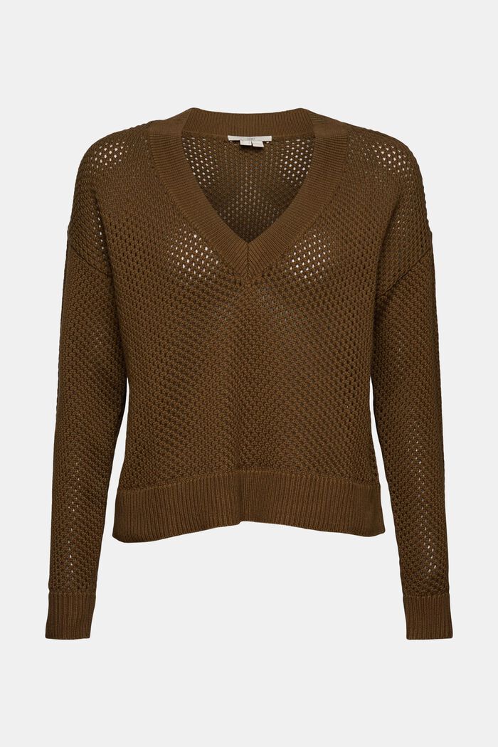 Chunky knit jumper with a V-neckline, KHAKI GREEN, detail image number 6