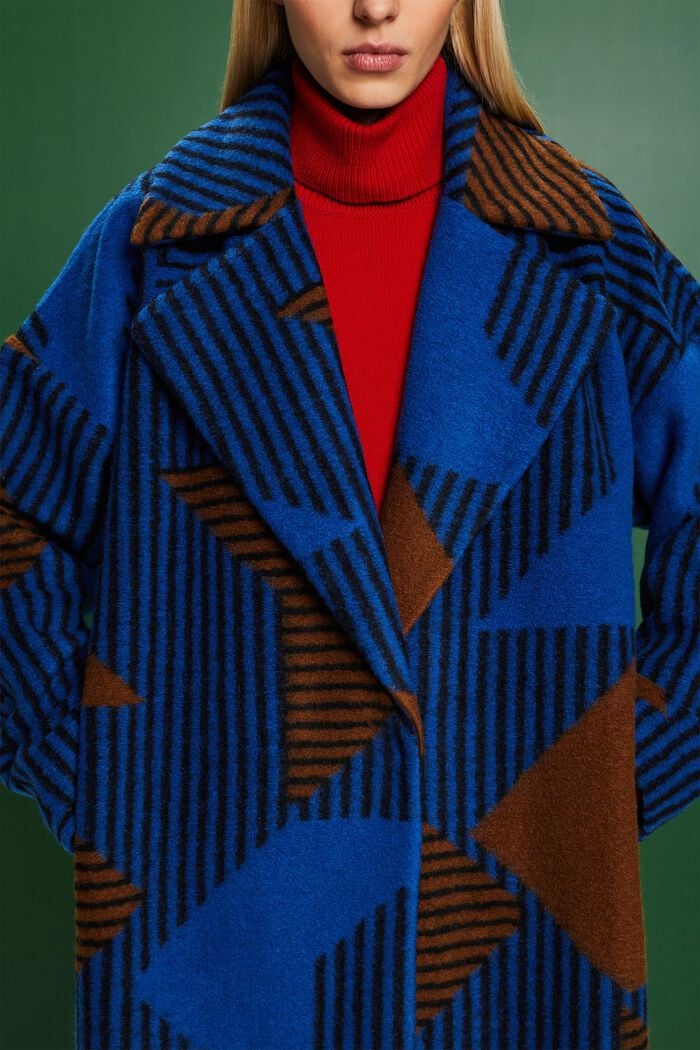 Printed Wool-Blend Coat, BRIGHT BLUE, detail image number 2