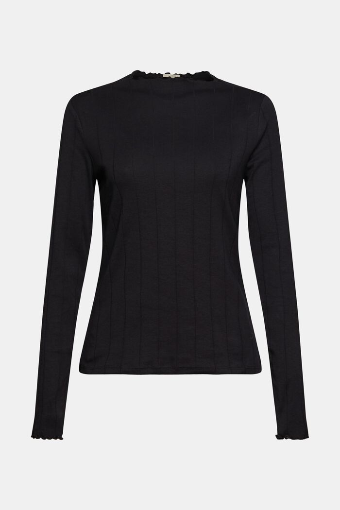 Long sleeve top with wavy edges, BLACK, detail image number 7