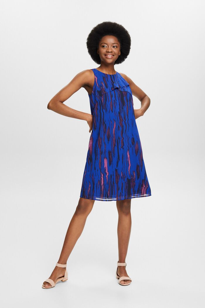 Printed Crêpe Chiffon Mini Dress, BRIGHT BLUE, detail image number 1
