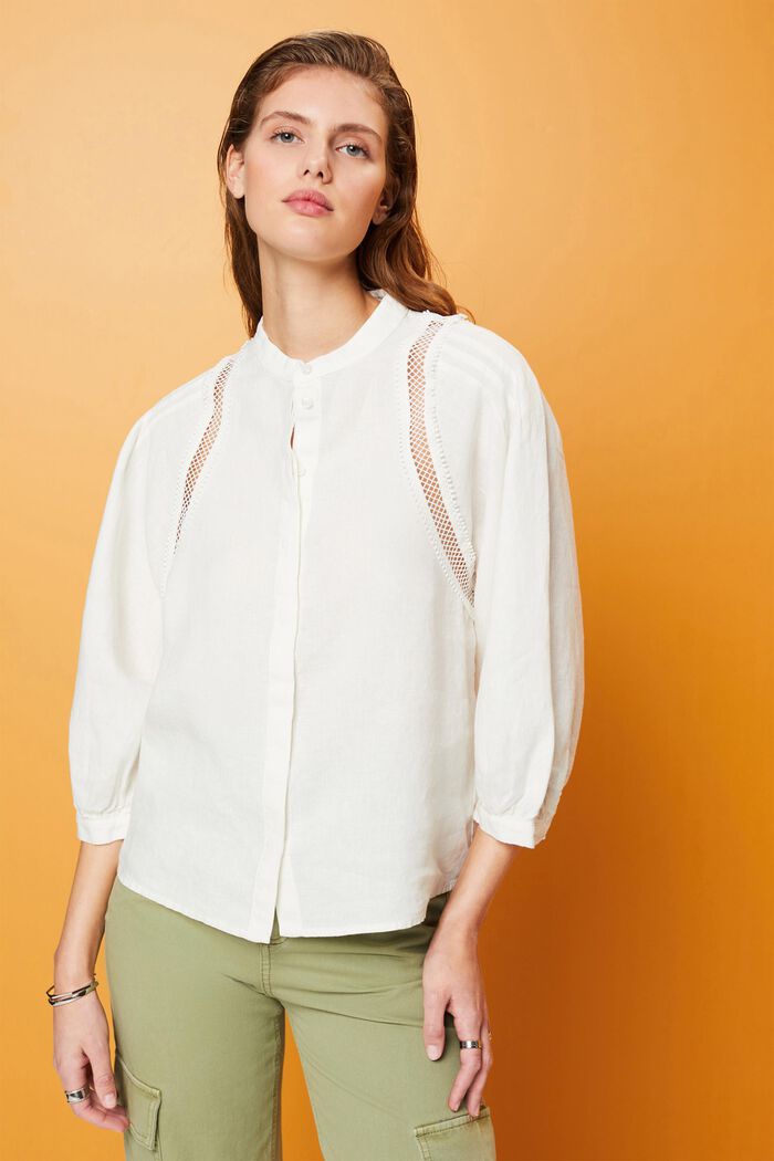 Woven linen blouse, OFF WHITE, detail image number 0