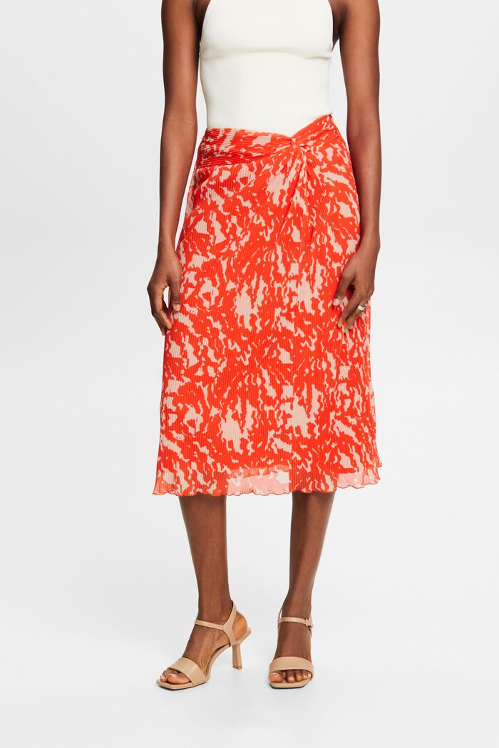 Printed Mesh Midi Skirt, BRIGHT ORANGE, detail image number 0