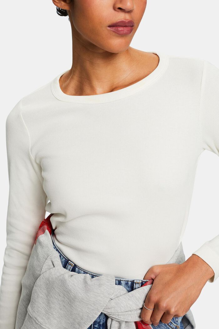 Ribbed Crewneck Top, OFF WHITE, detail image number 3